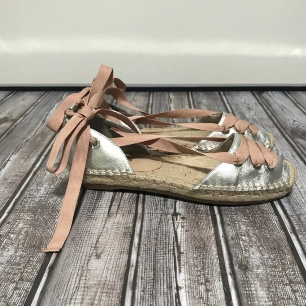 Metallic Espadrille Lace Up Tie Ballet Flats - Aldo Ballerina Slippers 7